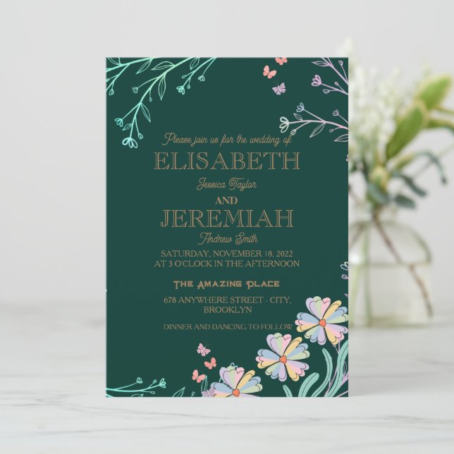 elegant Classic luxurious green wedding  Invitation (Standing Front)