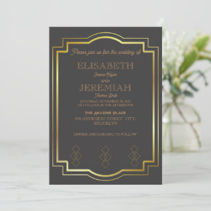 elegant Classic luxurious grey gold wedding  Invitation