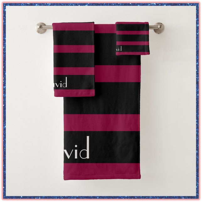 Elegant Classic Masculine Striped Red and Black Bath Towel Set (Creator Uploaded)