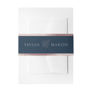 Elegant Classic Matt Rose Gold Leaves Wedding Invitation Belly Band