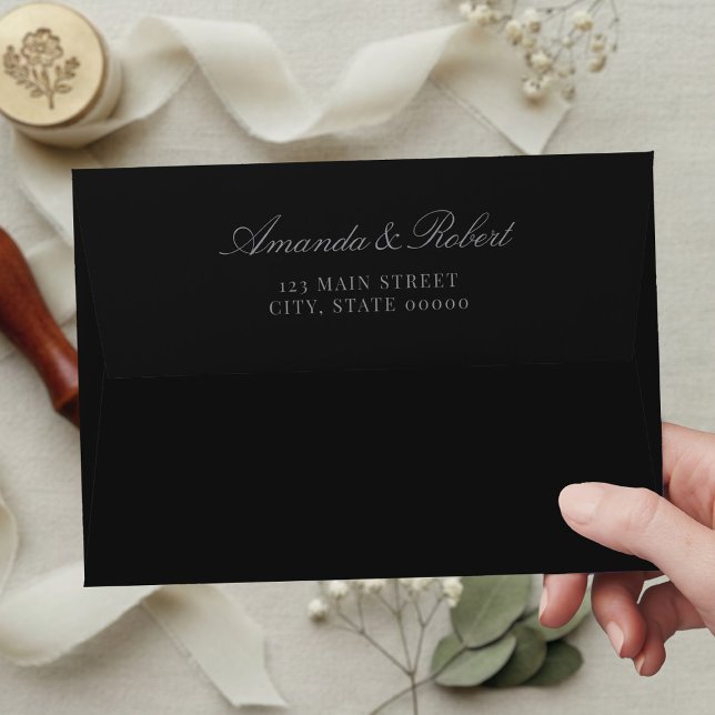 Elegant Classic Matte Black Wedding Return Address Envelope (Creator Uploaded)