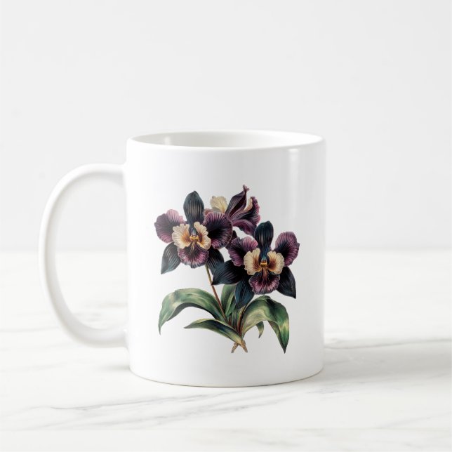 Elegant classic mauve and black orchid coffee mug (Left)