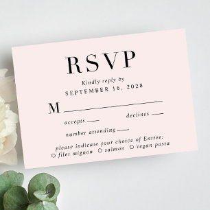 Elegant Classic Menu Choice Pink Wedding RSVP Card