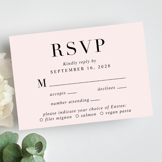 Elegant Classic Menu Choice Pink Wedding RSVP Card (Creator Uploaded)