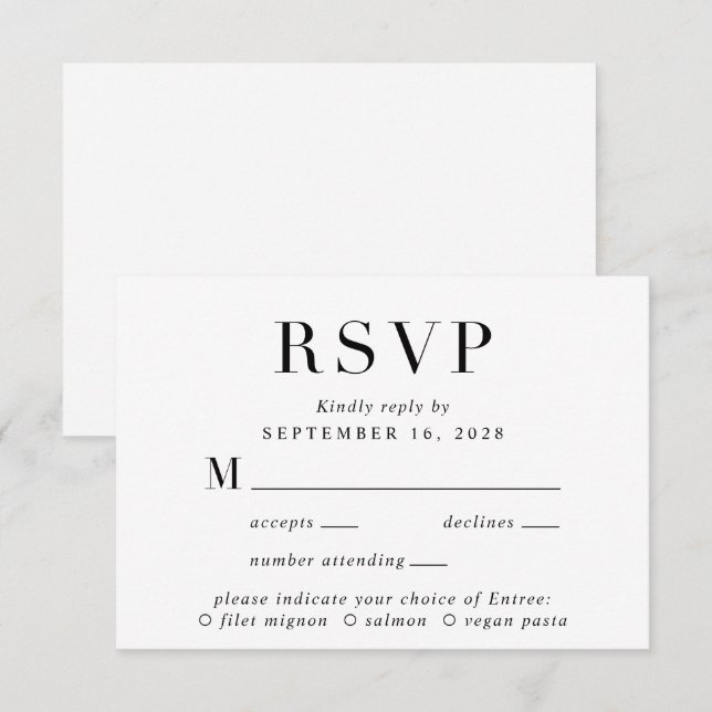 Elegant Classic Menu Choice Wedding RSVP Card (Front/Back)