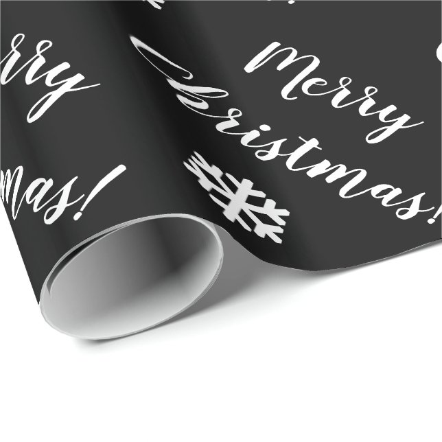 Elegant Classic Merry Christmas Design Black White Wrapping Paper (Roll Corner)
