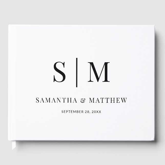Elegant Classic Minimal Monogram Wedding Guest Book (Front)