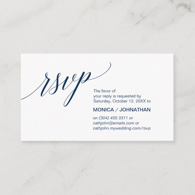 Elegant Classic minimal, Navy Blue Script, RSVP Enclosure Card (Front)