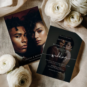 Elegant Classic Minimalist Script Wedding 2 Photo Invitation
