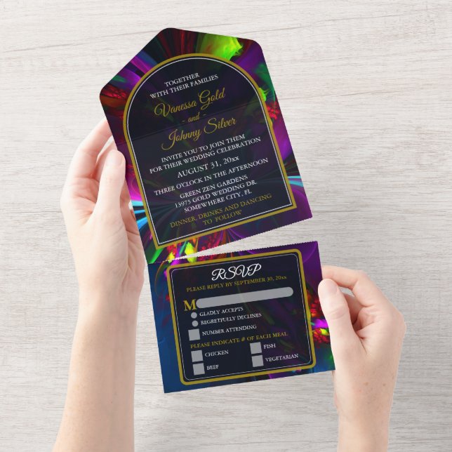 Elegant Classic Modern Floral Pattern #902 Wedding All In One Invitation (Tearaway)