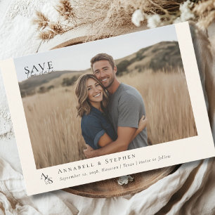 Elegant, Classic, Monogram, Beige, Wedding 1 Photo Save The Date