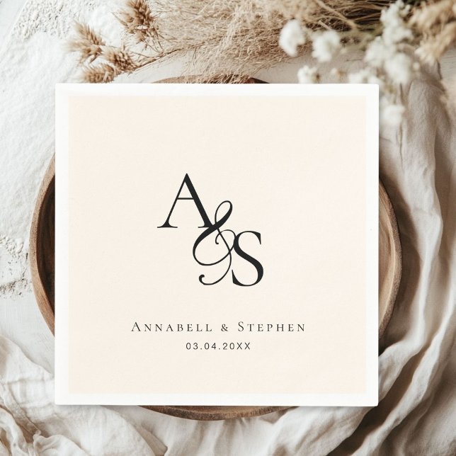 Elegant, Classic, Monogram, Beige, Wedding Napkin (Elegant, Classic, Monogram, Beige, Wedding Napkin with your name and date.)