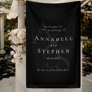 Elegant, Classic, Monogram, Black, Wedding Banner