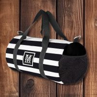 Elegant Classic Monogram. Black & White Stripes 