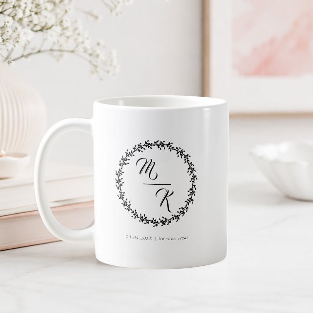 Elegant Classic Monogram Black Wreath Coffee Mug (Elegant Classic Monogram Black Wreath Coffee Mug)