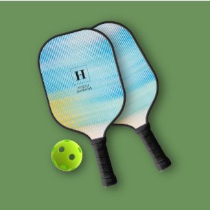 Elegant Classic Monogram Blue Prism Glass Personal Pickleball Paddle