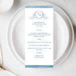 Elegant Classic Monogram Blue Watercolor, Wedding Menu<br><div class="desc">Delight your guests with this beautiful wedding menu, featuring elegant hand drawn botanical monogram with couples initials and blue watercolor stripes on the front, while on the back, white stripes over a exquisite blue watercolor wash background. Easy to fill in template to order your prints! Monogram with initials in classic...</div>