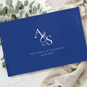 Elegant, Classic, Monogram, Blue, Wedding Guest Book