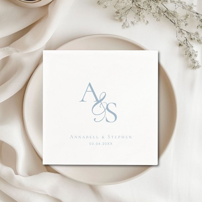 Elegant Classic Monogram Blue Wedding Napkin (Elegant Classic Monogram Blue Wedding Napkins)
