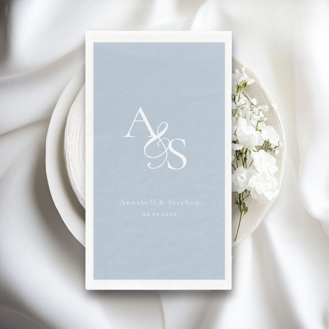 Elegant, Classic, Monogram, Powder-Blue Wedding Napkin (Personalized, Elegant, Classic, Monogram, Powder-Blue, Wedding Paper)