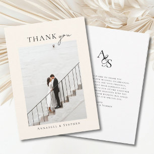 Elegant, Classic, Monogram, Thank you! 1 Photo You Card