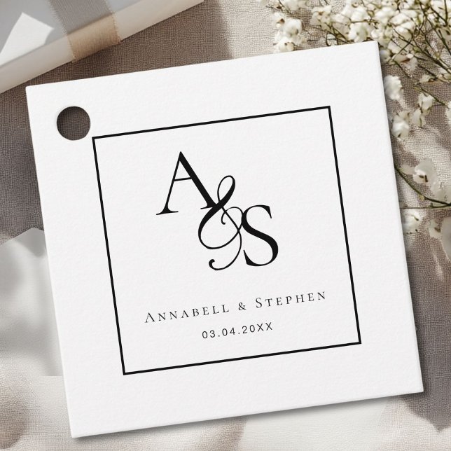 Elegant, Classic, Monogram, Wedding Gift Tags (Elegant, Classic, Monogram, Ampersand, Wedding Gift Tag with your Initials, Names & Date.)