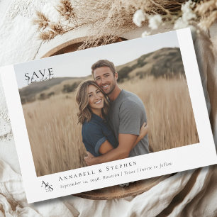 Elegant, Classic, Monogram, White, Wedding 1 Photo Save The Date