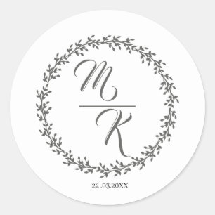 Elegant, classic monogram wreath classic round sticker