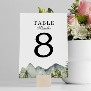 Elegant Classic Mountain Forest Watercolor Wedding Table Number