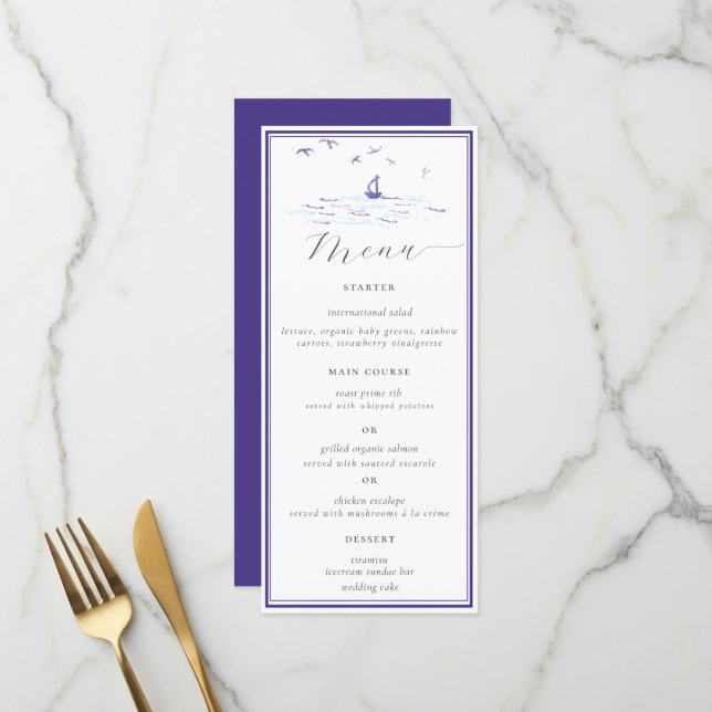 Elegant Classic Nautical Frame Boat Waves Wedding Menu (Front/Back In Situ)