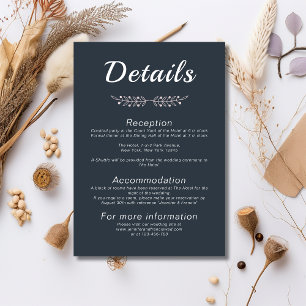 Elegant Classic Navy and Blush Wedding  Enclosure Card