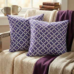 Elegant Classic Navy Blue and White Mosaic Pattern Fabric