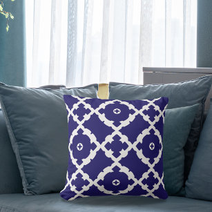 Elegant Classic Navy Blue and White Mosaic Pattern Throw Pillow
