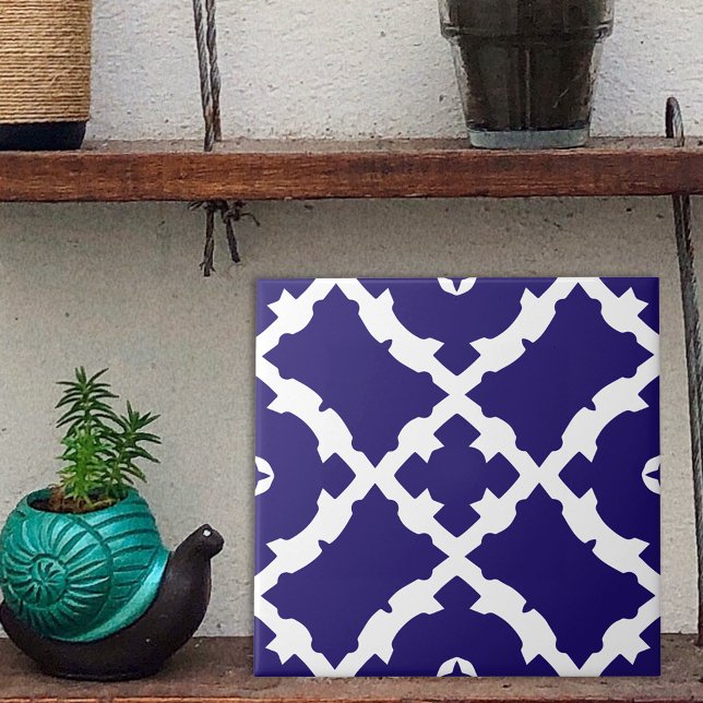 Elegant Classic Navy Blue and White Mosaic Pattern Tile (Creator Uploaded)