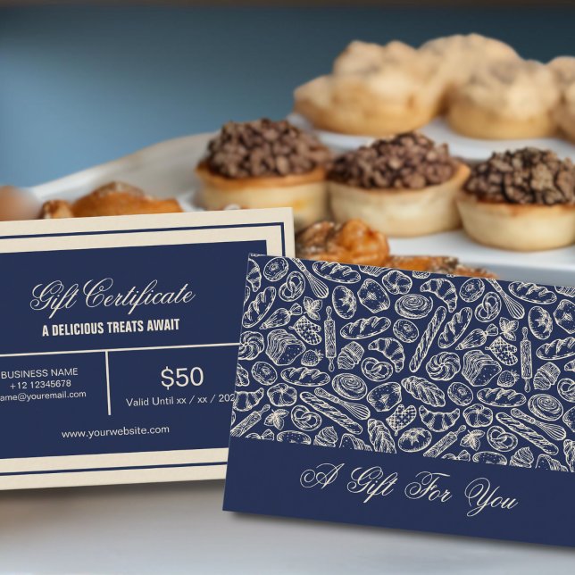 Elegant Classic Navy Blue Bakery Pattern Gift Card (Creator Uploaded)