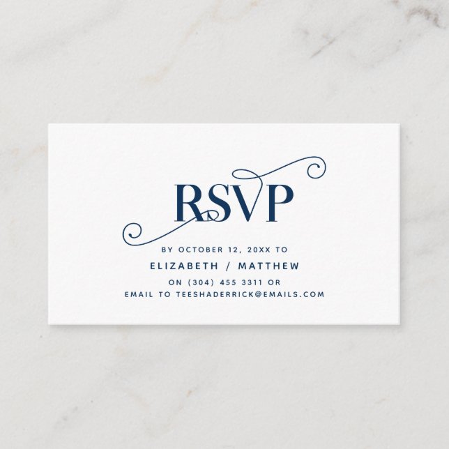 Elegant Classic, Navy Blue Script, RSVP respond Enclosure Card (Front)