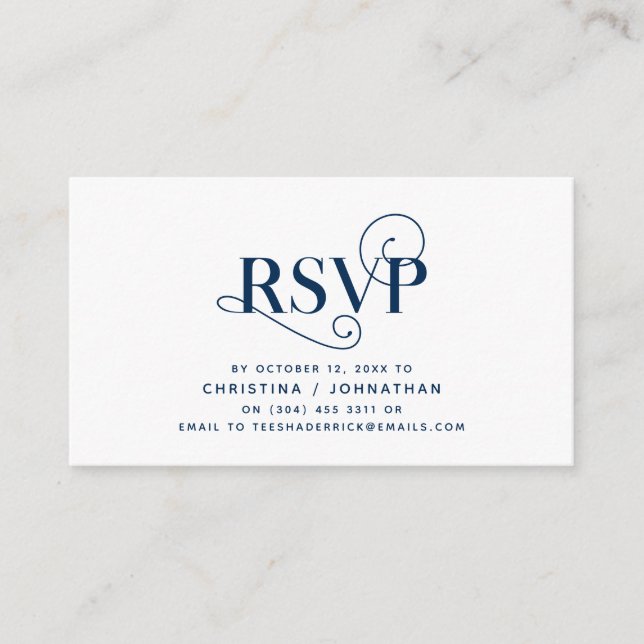 Elegant Classic, Navy Blue Script, RSVP respond Enclosure Card (Front)