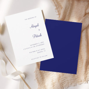 Elegant Classic Navy Blue & White Wedding  Invitation