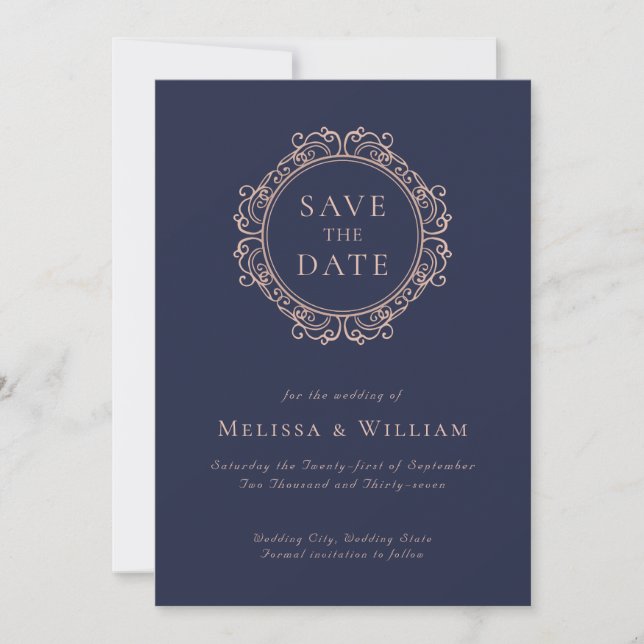 Elegant Classic Navy Wedding Save The Date (Front)