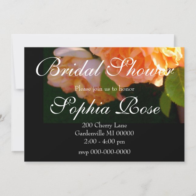 Elegant classic orange peach roses floral invitation (Front)
