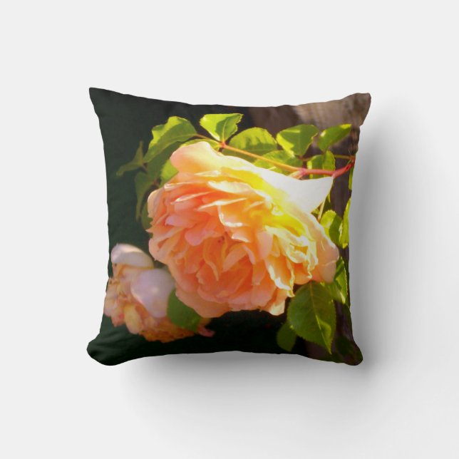 Elegant classic orange peach roses floral throw pillow (Front)