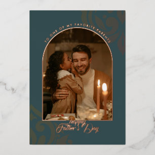 Elegant Classic Ornate Damask Teal Father's Day Foil Holiday Card