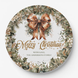 Elegant classic pastel green gold Christmas bells Paper Plate