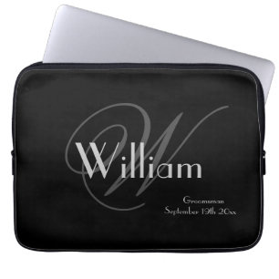 Elegant Classic Personalized Name+Monogram Black  Laptop Sleeve