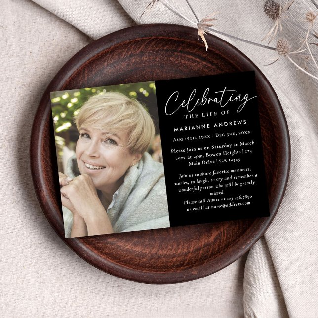 Elegant Classic Photo Celebration of Life Memorial Invitation (Creator Uploaded)