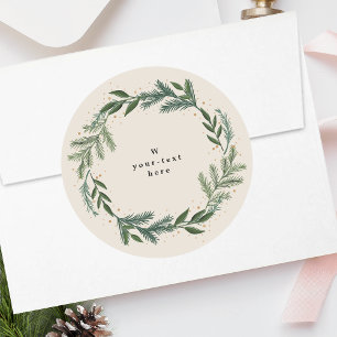 Elegant Classic Pine Wreath Christmas Holiday Round Sticker