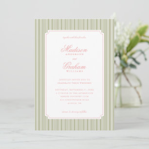 Elegant Classic Pink and Green Striped Invitation
