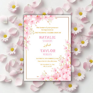 Elegant Classic Pink Cherry Blossom Floral Wedding Invitation