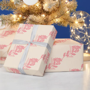Elegant Classic Pink Christmas Candle Poinsettia  Wrapping Paper