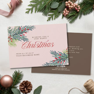 Elegant Classic Pink Christmas Foliage Berries  Holiday Card